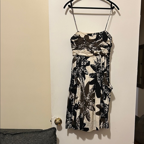 Taylor Black and Cream Cotton Strapless Dress - Picture 4 of 7